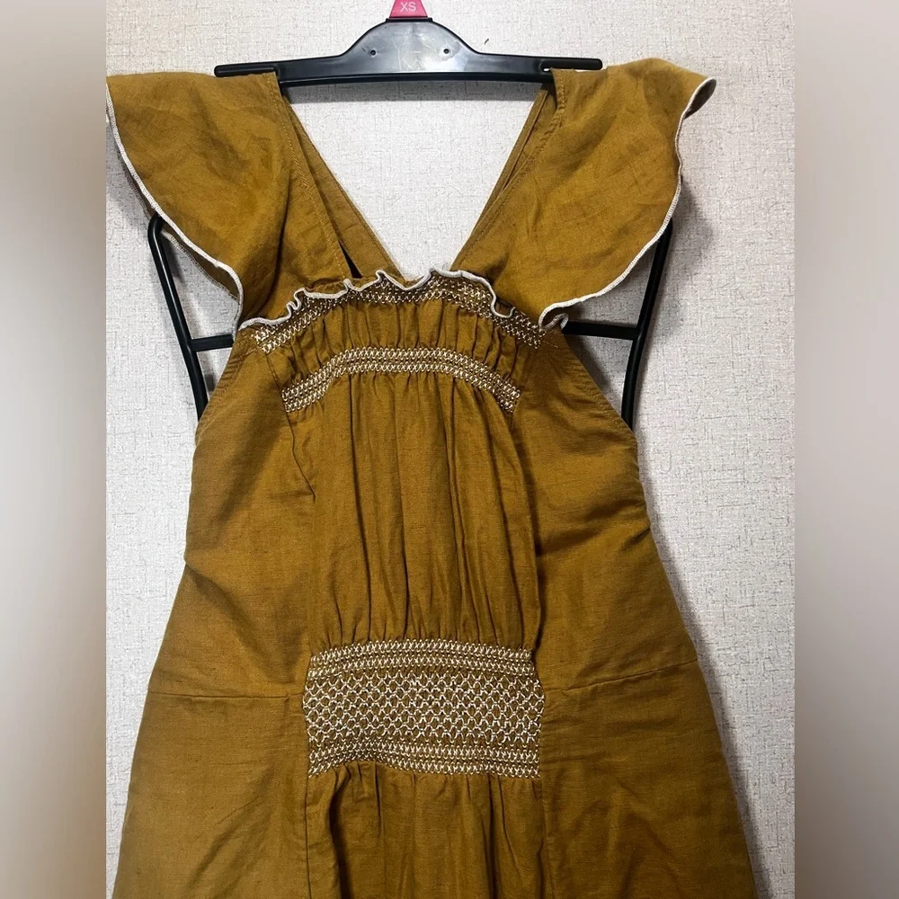 Free People Mustard Yellow Backless Ruffle Midi Dress